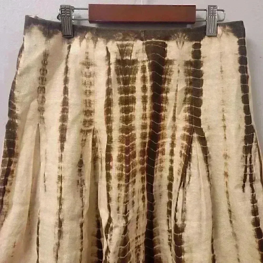 Michael Kors Brown Tie Dye 100% Linen Skirt Size 6 Petite